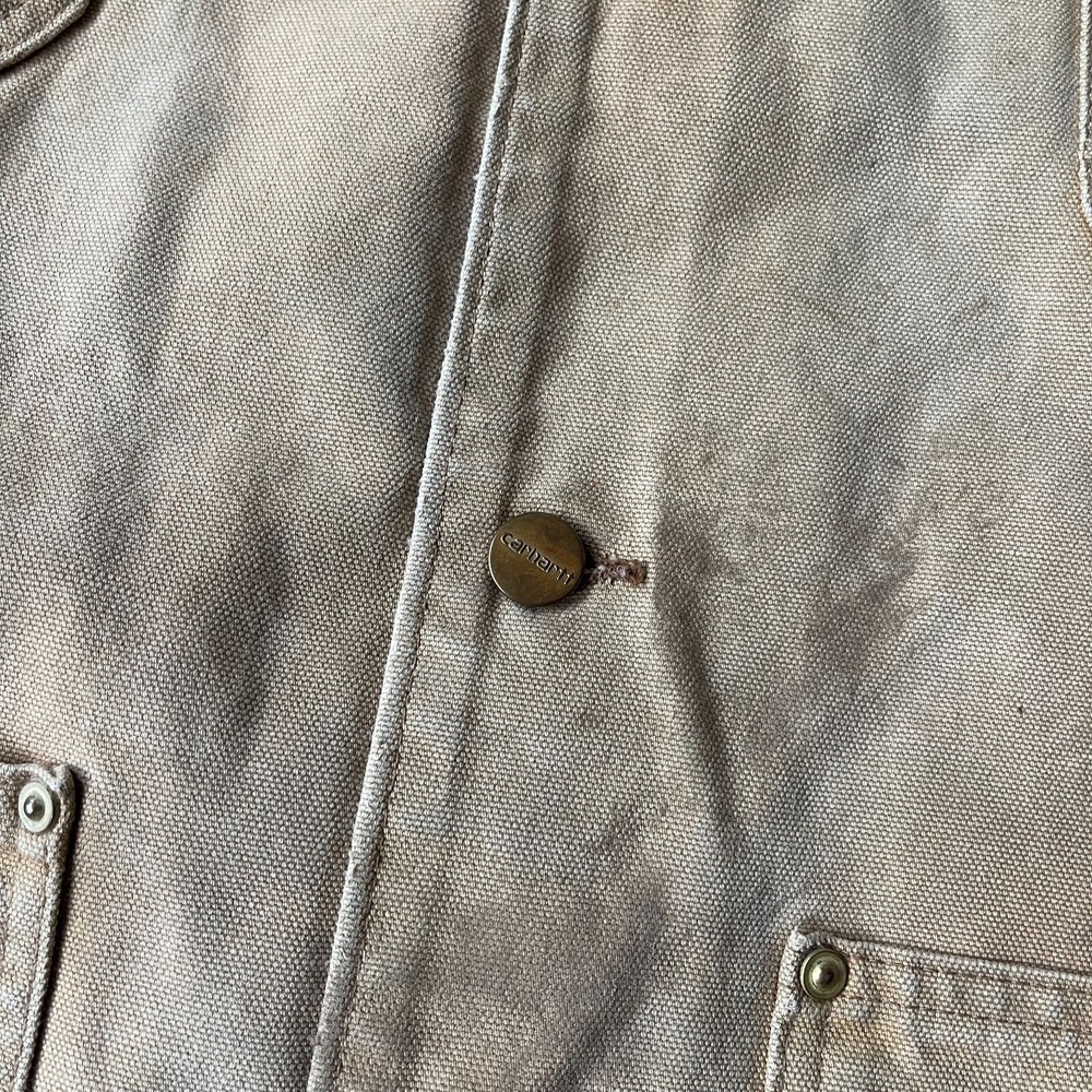 Vintage Carhartt Chore Canvas Jacket Blanket Lined Size 48 Beige Tan USA - Picture 6 of 12